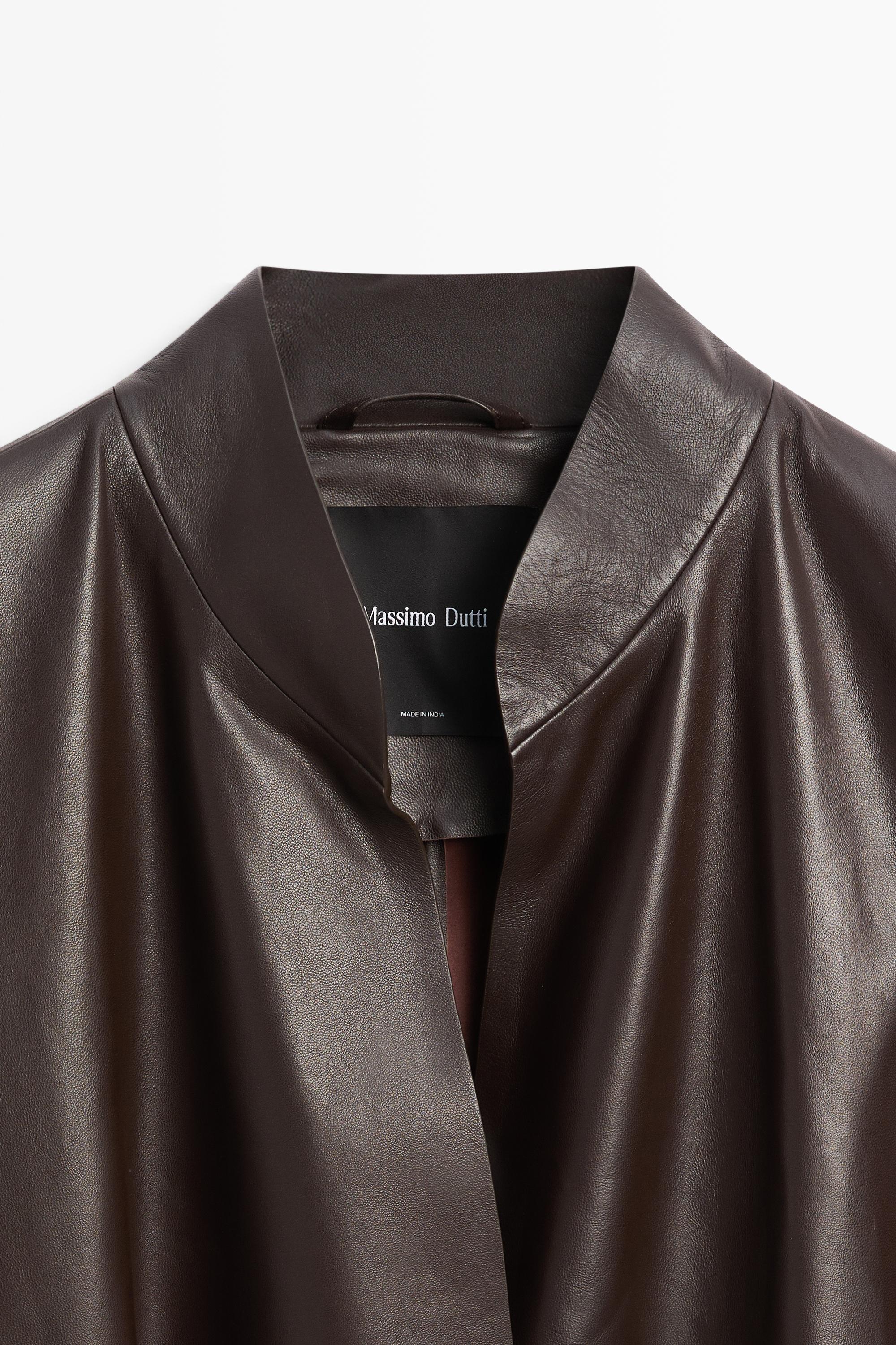Veste croisée à nouer en cuir nappa